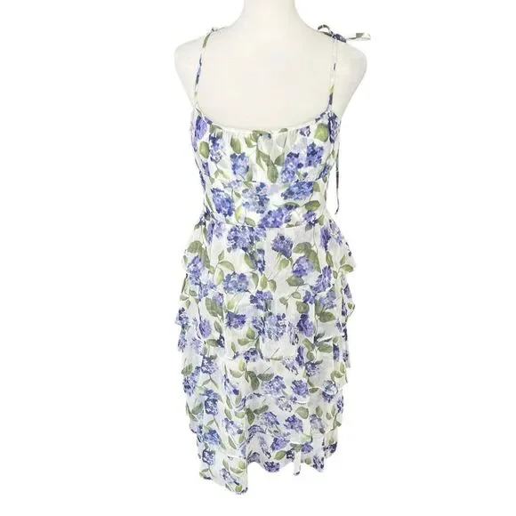 Amanda Uprichard Adelina Floral Tiered Midi Dress Purple White S - Picture 3 of 11